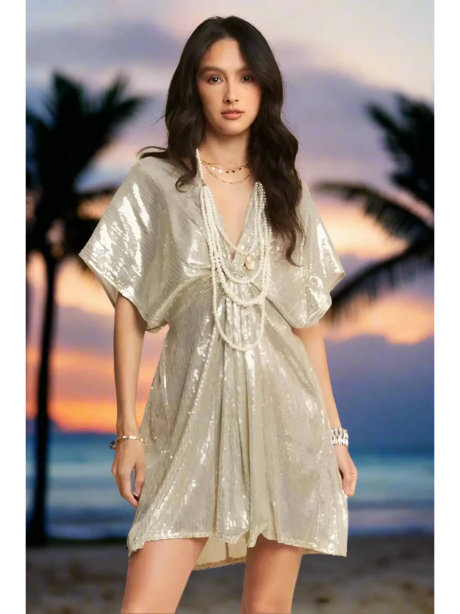 Stylish Sequin Plunge Neck Dress - Affordable Beach Fashion 2025 - Beach Babes Beachwear - Fort Lauderdale