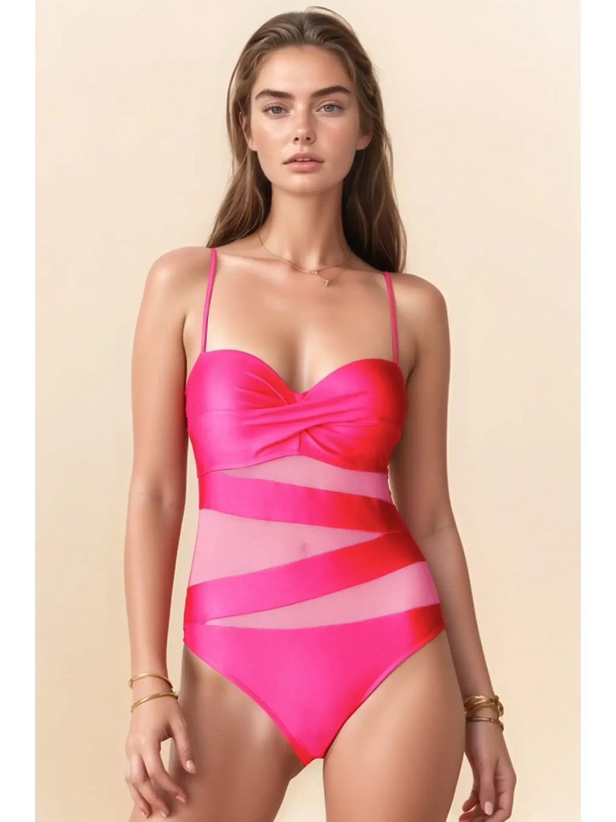 Swimsuits: Affordable Hot Pink Mesh One Piece - Stylish & Flattering - Beach Babes Beachwear - Fort Lauderdale