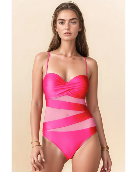 Swimsuits: Affordable Hot Pink Mesh One Piece - Stylish & Flattering - Beach Babes Beachwear - Fort Lauderdale