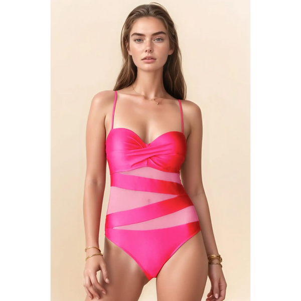 Swimsuits: Affordable Hot Pink Mesh One Piece - Stylish & Flattering - Beach Babes Beachwear - Fort Lauderdale