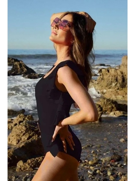 Stylish Belted Black One-Piece Cruise Swimsuit - Beach Babes Beachwear - Fort Lauderdale