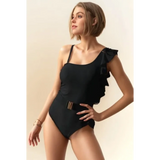 Stylish Belted Black One-Piece Cruise Swimsuit - Beach Babes Beachwear - Fort Lauderdale
