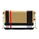 Babe Beachwear Designer Burnbury Envelope Clutch with beige, black, red stripes and gold chain strap