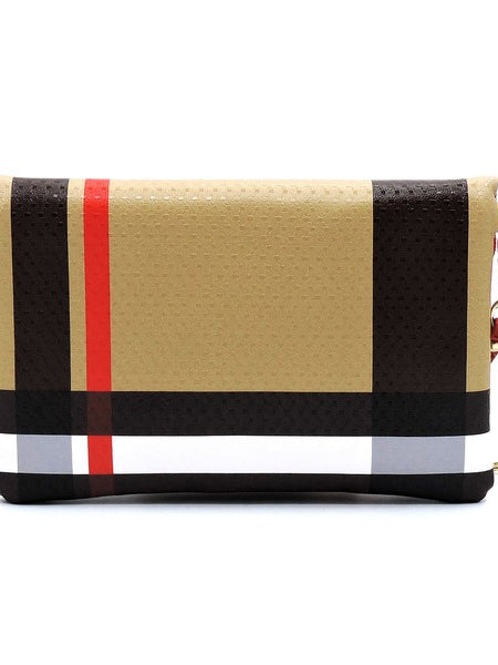 Babe Beachwear Designer Burnbury Envelope Clutch with beige, black, red stripes and gold chain strap