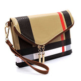 Designer Burnbury Envelope Clutch by Babe Beachwaer with plaid pattern and wrist strap