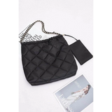 Babe Beachwear Designer Look Nylon Shoulder Bag in black with quilted design and chain straps