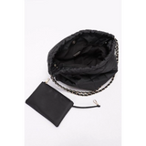 Babe Beachwear Designer Look Nylon Shoulder Bag in black with chain strap and matching pouch