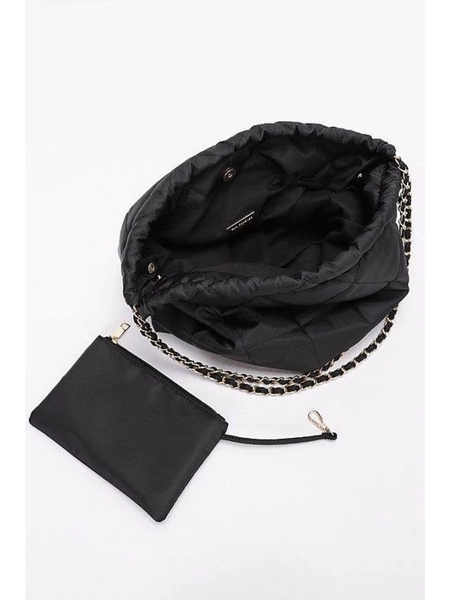 Babe Beachwear Designer Look Nylon Shoulder Bag in black with chain strap and matching pouch