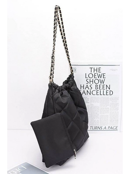 Designer Look Nylon Shoulder Bag by Babe Beachwaer in black with chain strap and quilted pattern