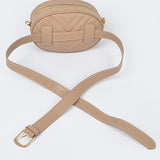 Babe Beachwear Designer Style Logo Belt Bag in tan with quilted pattern and gold zipper
