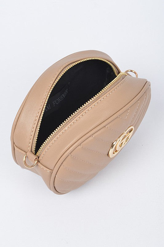 Babe Beachwear Designer Style Logo Belt Bag in beige with gold zipper and logo detail