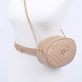 Beige Designer Style Logo Belt Bag with gold chain strap and quilted pattern by Babe Beachwaer