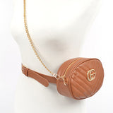 Babe Beachwear Designer Style Logo Belt Bag in brown with quilted pattern and gold chain detail