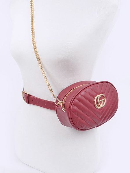 Babe Beachwear Designer Style Logo Belt Bag in red with gold chain and quilted pattern