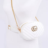 White Designer Style Logo Belt Bag with gold chain and logo detail from Babe Beachwaer