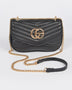Artini Accessories black designer style quilted chain bag with gold chain strap and logo detail