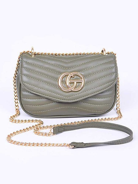 Artini Accessories designer style quilted chain bag in gray with gold hardware and adjustable strap