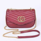 Artini Accessories designer style quilted chain bag in burgundy with gold chain strap and logo detail