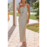 Trendsi gold midi dress with one shoulder and knot detail perfect as dressy dinner dress