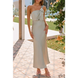 Trendsi light green midi dress with one shoulder bow detail perfect as a dressy dinner dress