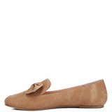 Rag Company women's denim bow loafers in tan suede with decorative bow detail