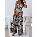 Trendsi Earth Toned Tropical Jumpsuit featuring wide-leg pants and intricate patterns perfect for summer