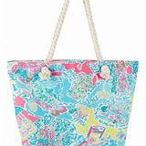 Babe Beachwear easy to pack summer beach bag with colorful tropical print and rope handles