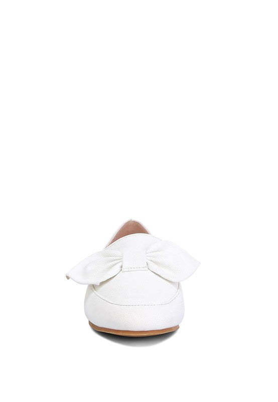 Rag Company women's denim bow loafers in white with a large decorative bow on top