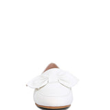 Rag Company women's denim bow loafers in white with a large decorative bow on top