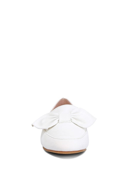 Rag Company women's denim bow loafers in white with a large decorative bow on top