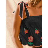 Babe Beachwear embroidered tank top and shorts set with floral embroidery and pink trim details