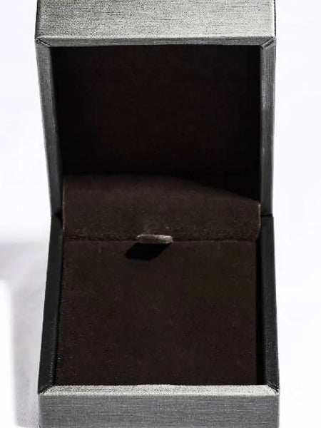 Empty gray jewelry box with black velvet interior for 1.3 carat drop necklace display