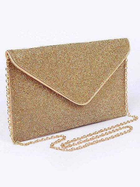 Babe Beachwaer Evening Clutch Rhinestones gold envelope style bag with chain strap