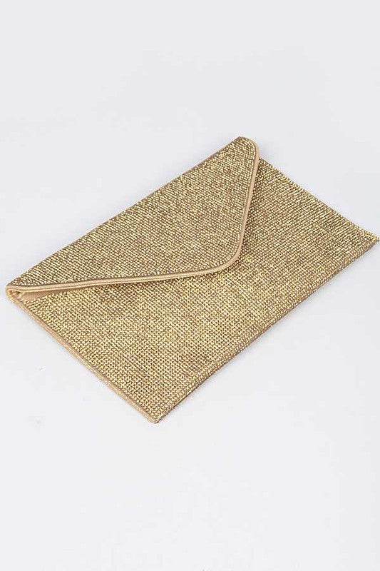 Babe Beachwaer Evening Clutch Rhinestones gold sparkly envelope style bag