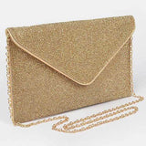 Babe Beachwear Evening Clutch Rhinestones gold glitter envelope bag with chain strap