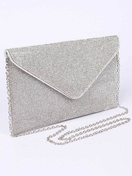 Babe Beachwear Evening Clutch Rhinestones silver envelope clutch bag with chain strap