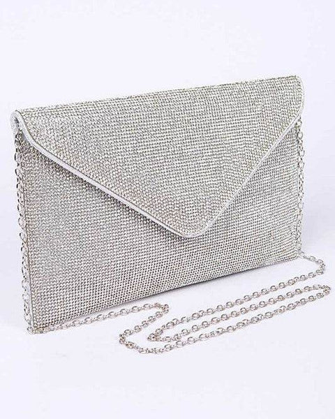 Babe Beachwear Evening Clutch Rhinestones silver envelope clutch bag with chain strap