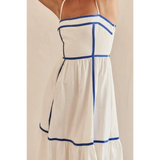 Trendsi white contrast trim midi dress with blue piping and spaghetti straps