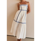 Trendsi white midi dress with blue contrast trim midi dress and thin shoulder straps