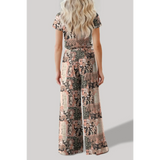 Trendsi floral print pants set with wide-leg pants and short sleeve crop top from back