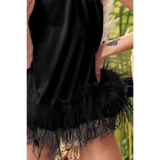 Trendsi black faux feather tank top for women with feather trim detail at hem