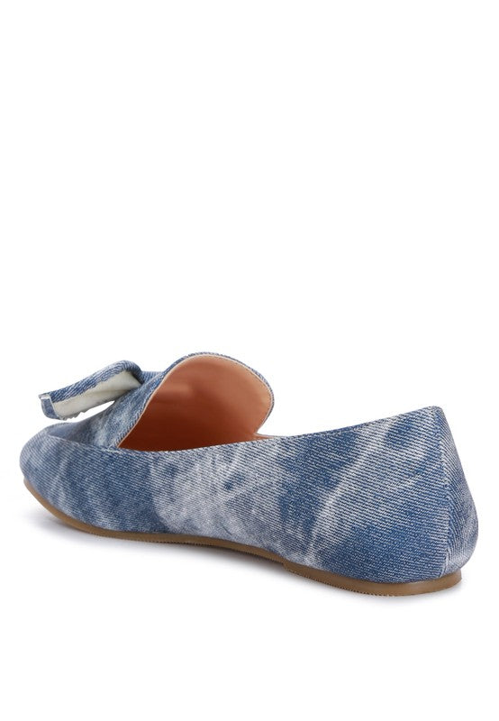 Rag Company women's denim bow loafers in blue tie-dye denim with soft sole and decorative bow