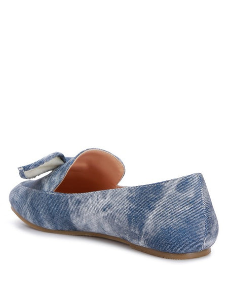 Rag Company women's denim bow loafers in blue tie-dye denim with soft sole and decorative bow