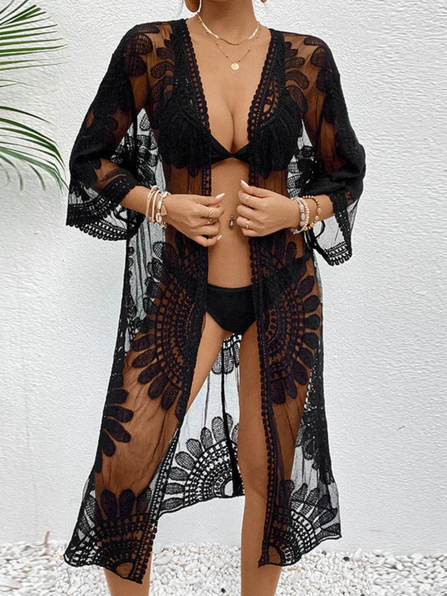 Chic Lace Open-Front Longline Cover-Up - Lightweight Style - Beach Babes Beachwear - Fort Lauderdale