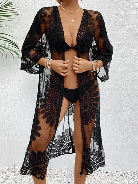 Chic Lace Open-Front Longline Cover-Up - Lightweight Style - Beach Babes Beachwear - Fort Lauderdale