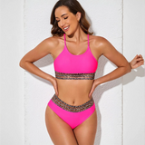 Trendsi fierce pink bikini for beach with leopard print trim on top and bottom