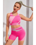 Babe Beachwaer color block sports bra and shorts set in pink with athletic fit and high waistband