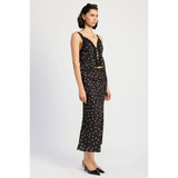 Emory Park flattering polka dot cami for women in black with lace details styled with matching skirt