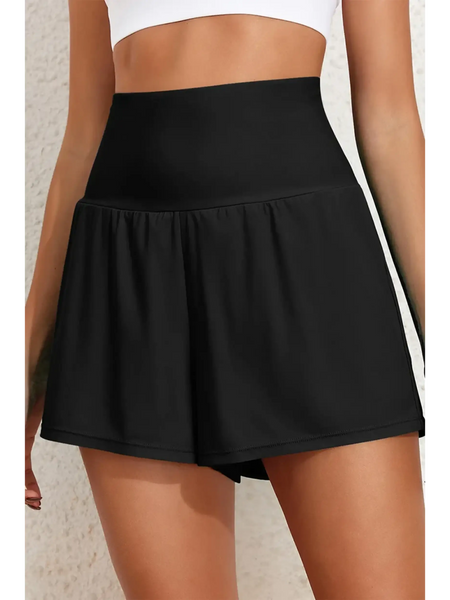 Beach Babes black swim shorts designed as flattering swimsuit bottoms with pockets and a high waist