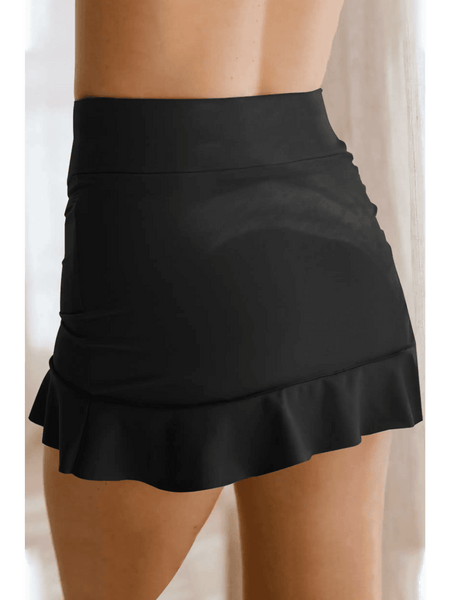 Black flattering swimsuit skirt with ruffles swim shorts by Beach Babes with a high waist design